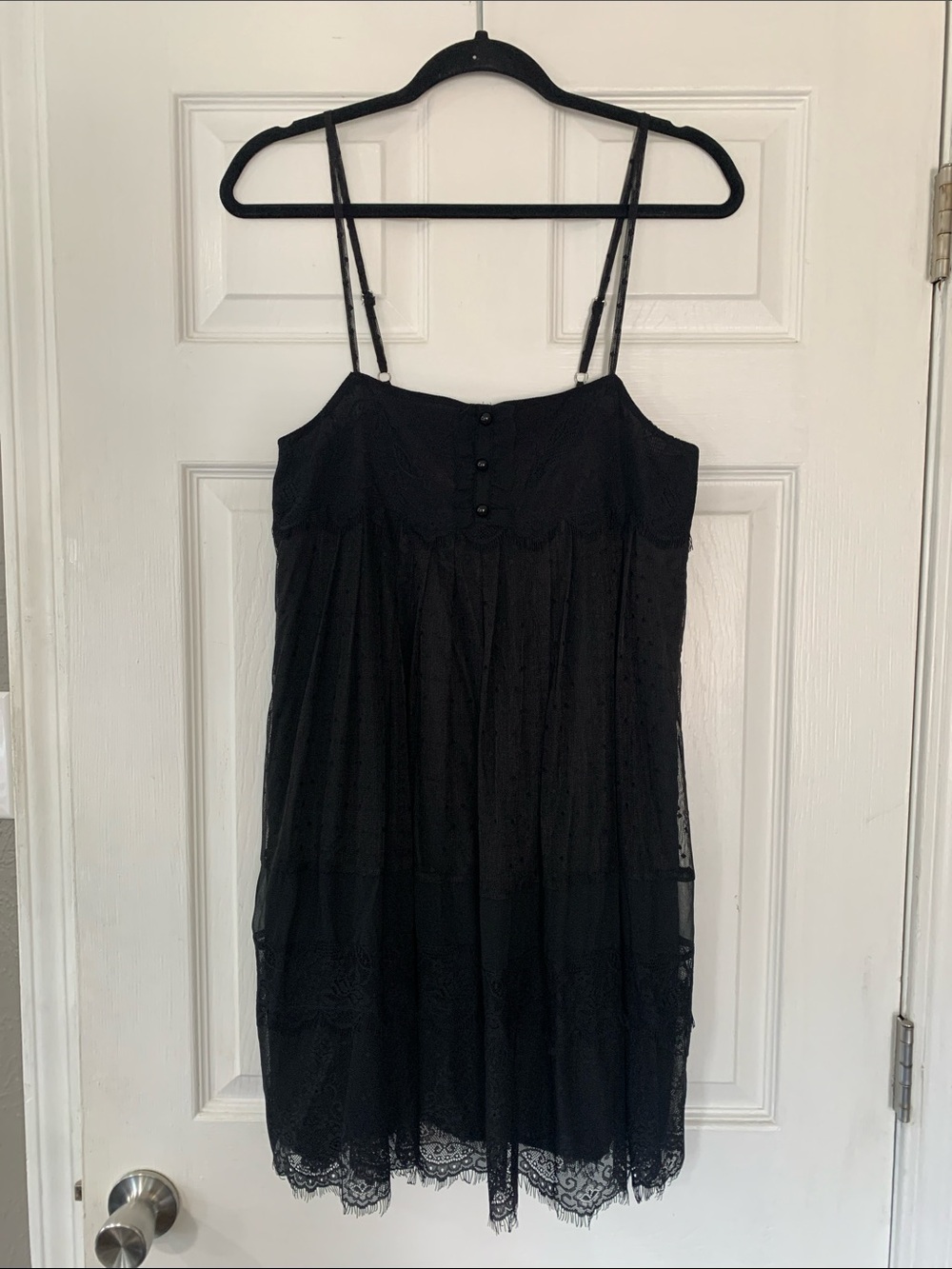 hazel Black Lace Mini Dress with Spaghetti Straps